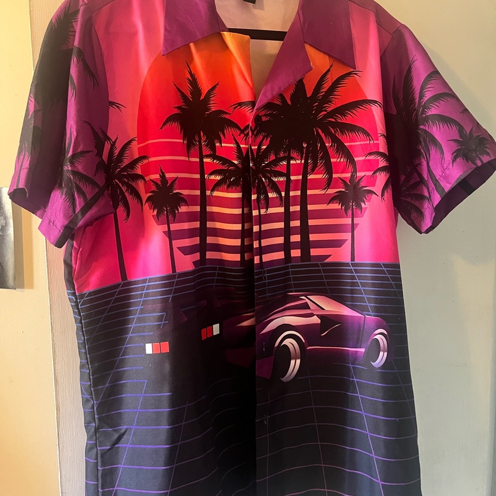 Tropical Sunset Men's Casual Button Down Shirt